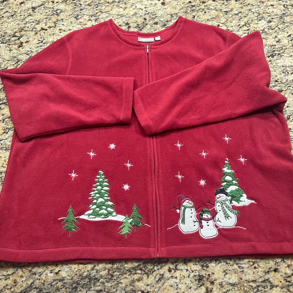 Karen Scott II Red Crewneck Sweatshirt Womens 2X Fleece Pullover Made in Canada